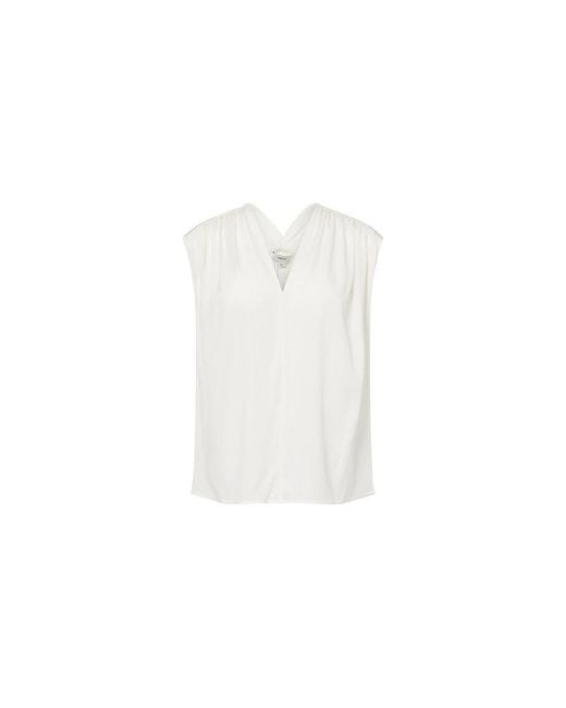 Vince White Gathered V-Neck Silk Top