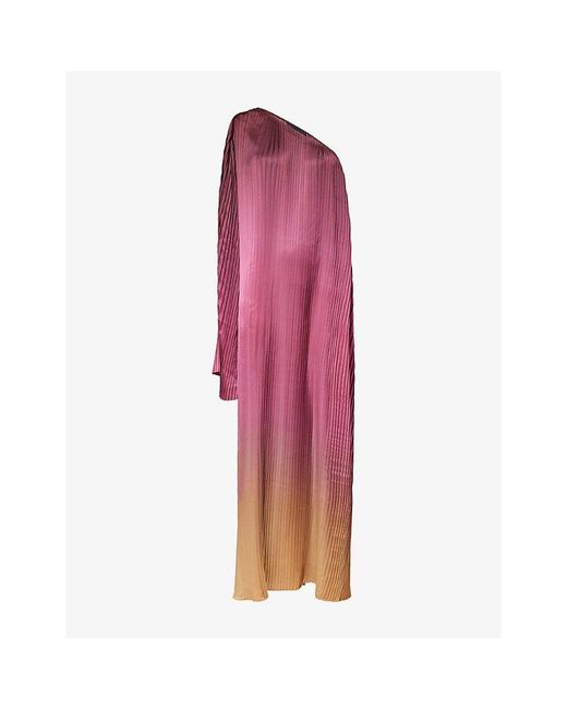 Dima Ayad Pink Ombre Pleated One Shoulder Woven Maxi Dress