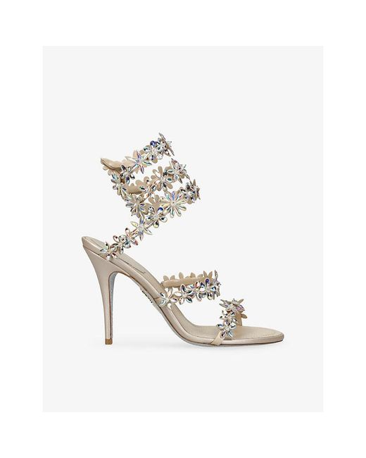 Rene Caovilla Metallic Jewelled Floral Heeled Sandals 100