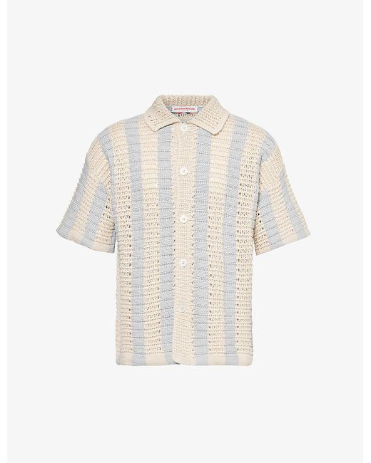 Orlebar Brown White Thomas Stripe-pattern Crochet Cotton-knit Shirt X for men