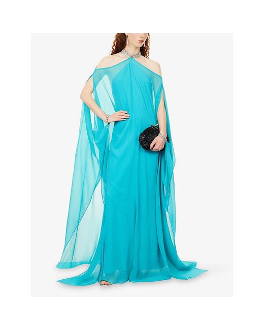 Taller Marmo Blue Sza Sza Silk Kaftan Maxi Dress