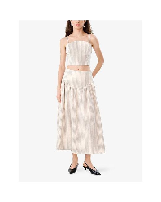 OMNES Natural Lucille Flared Linen-Blend Midi Skirt