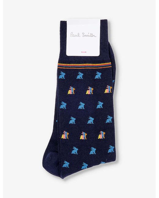 Paul Smith Blue Rabbit-print Cotton-blend Knitted Socks for men