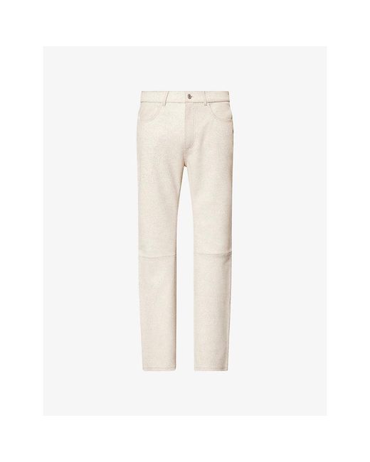 Cole Buxton Natural Cracked Paint Straight-Leg Leather Trousers for men