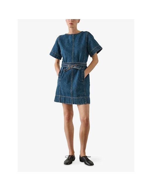 Soeur Blue Eclair Belted Denim Mini Dress