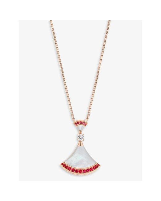 BVLGARI White Divas' Dream 18Ct Rose- Mother-Of-Pearl, Pavé Ruby And 0.1Ct Diamond Pendant Necklace