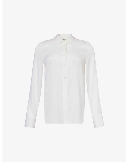 Vince White Curved-hem Slim-fit Silk-blend Shirt