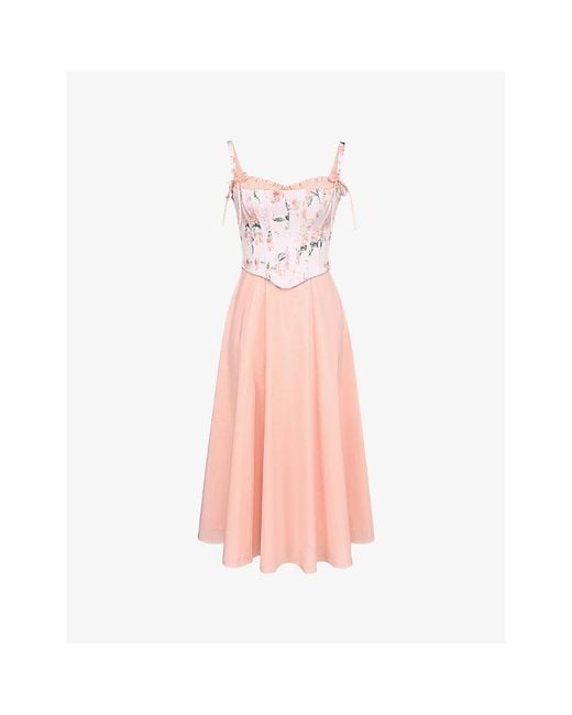 House Of Cb Pink Clarabelle Detachable Corset Stretch-Cotton Midi Dress