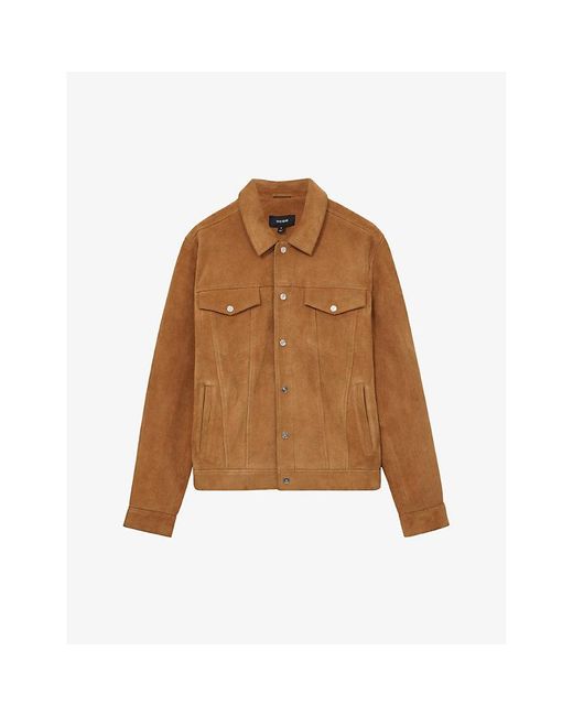 Reiss Brown Eden Four-Pocket Suede Jacket for men