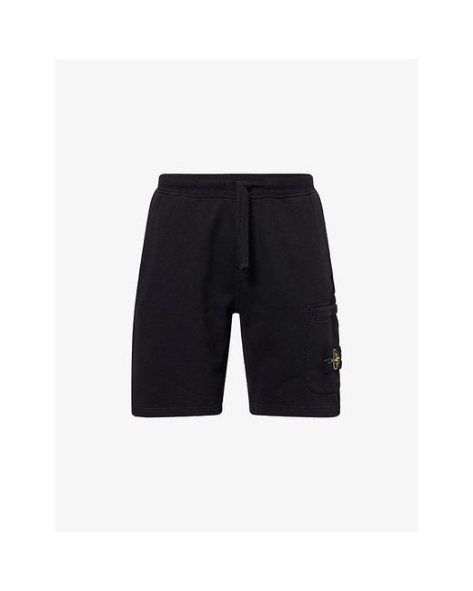 Stone Island Black Compass Badge Fleece Cotton-Jersey Sweat Shorts for men