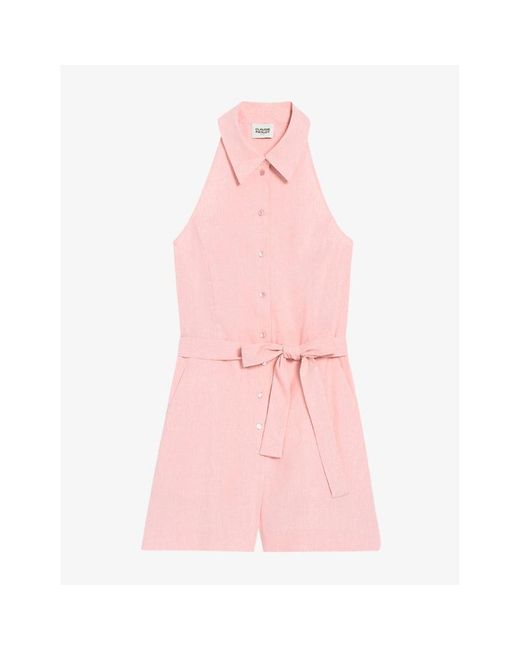 Claudie Pierlot Pink Jackie Bow-embellished Woven Jumpsuit