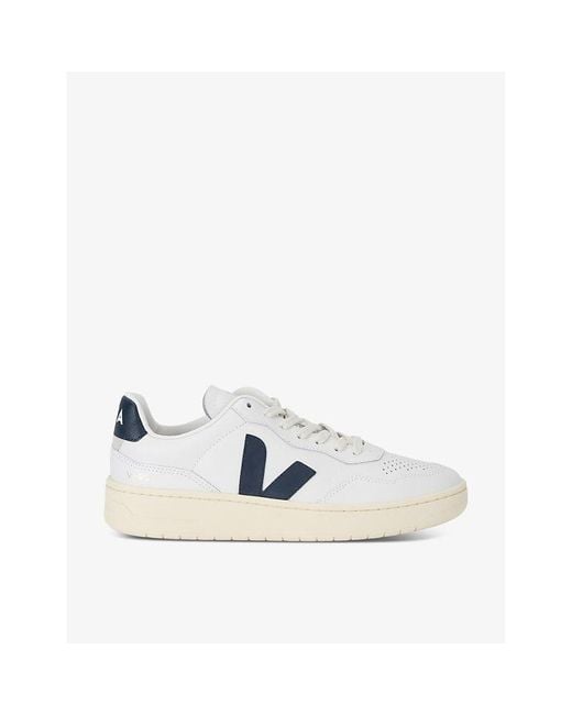 Veja Blue V90 Logo-Embroidered Low-Top Leather Trainers for men