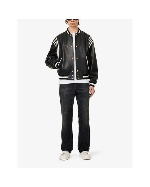 Bally Black Striped-sleeve Stand-collar Regular-fit Leather Bomber Jacket for men