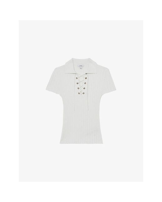 Reiss White Poppy Lace-Up Knitted Top