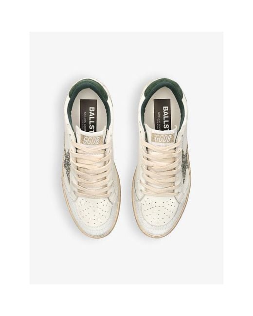 Golden Goose Deluxe Brand White Ballstar Glitter-Embellished Leather Low-Top Trainers