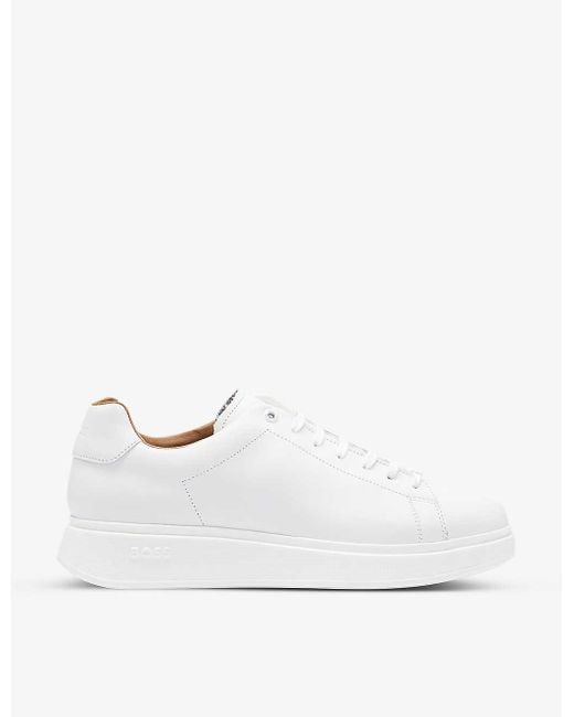 Boss White Leather Low-top Trainers for men