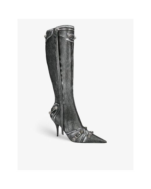 Balenciaga Black Cagole 90 Stud-embellished Denim Heeled Boots