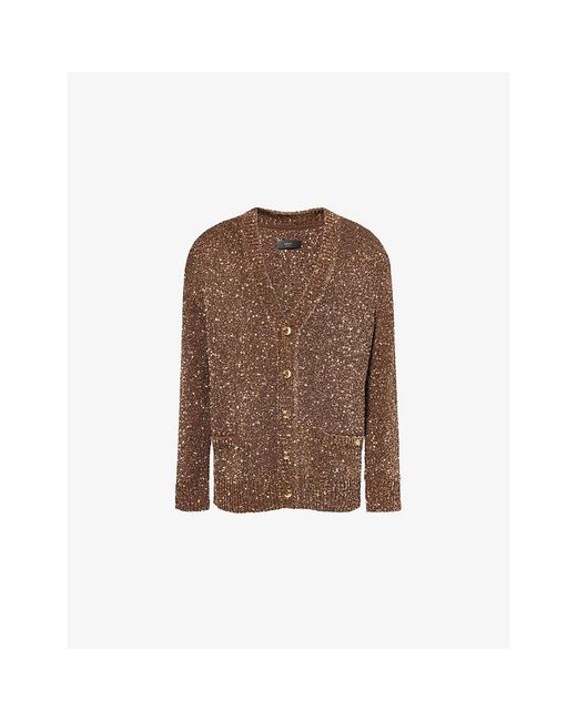 Amiri Brown Sequin-Embellished V-Neck Knit Cardigan for men
