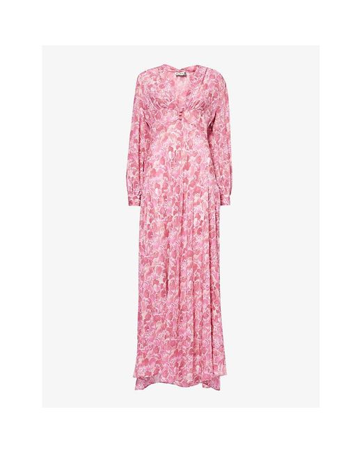 Rixo Pink Emory Floral-print Silk Maxi Dress
