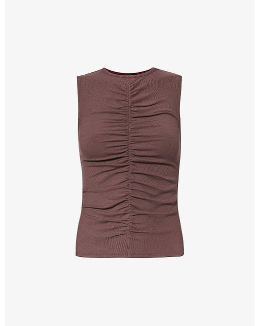 PAIGE Purple Sidonia Round-neck Slim-fit Stretch-woven Top