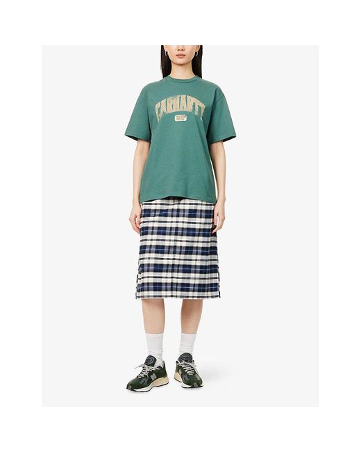 Carhartt Blue Tarbell Check-Print Cotton Knee-Length Skirt
