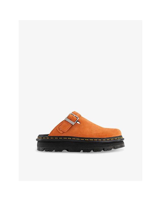 Dr. Martens Brown Zebzag Platform Suede Mules