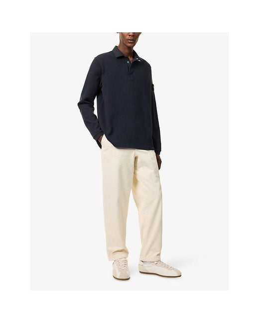 Stone Island Blue Compass-Badge Cotton Rugby Sweatshirt for men