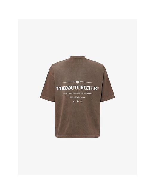 The Couture Club Brown Spray-Wash Logo-Print Cotton T-Shirt for men
