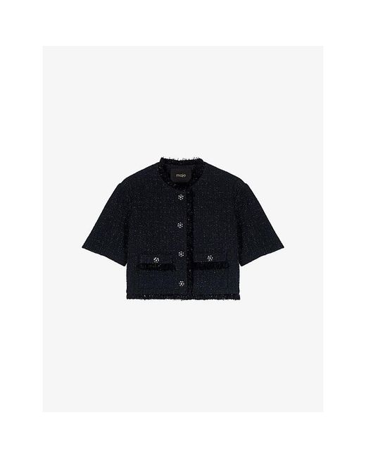 Maje Black Short Button-Down Tweed Jacket