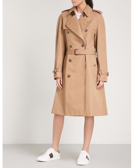 Gucci Natural Cat-embroidered Cotton-blend Trench Coat