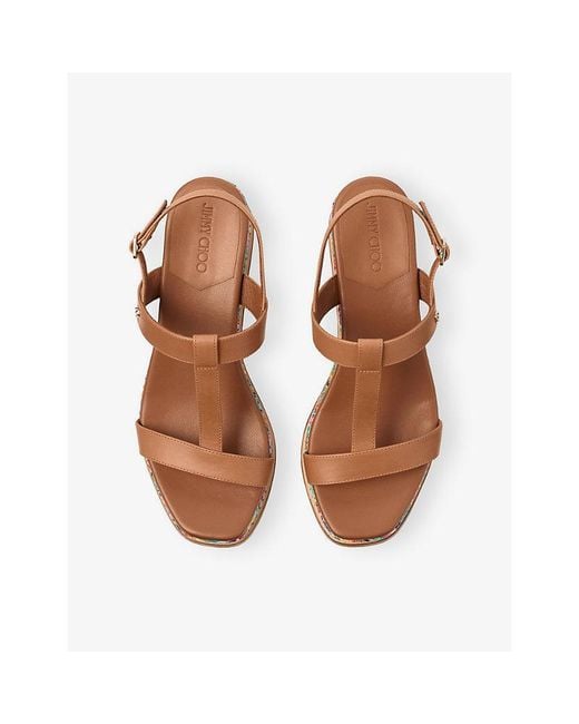 Jimmy Choo Brown Theia 60 Leather Wedge Heeled Sandals
