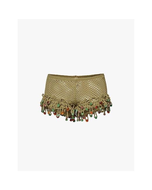 Jaded London White Canary Beaded-Trim Cotton-Blend Shorts