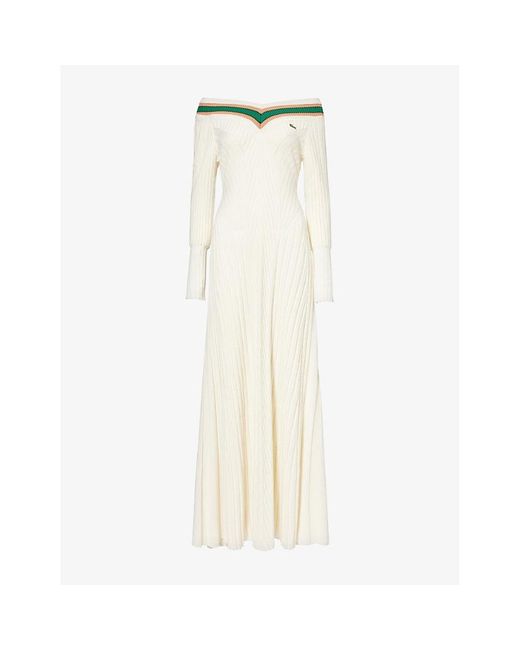Lacoste Natural Johana Ribbed Wool-Blend Maxi Dress