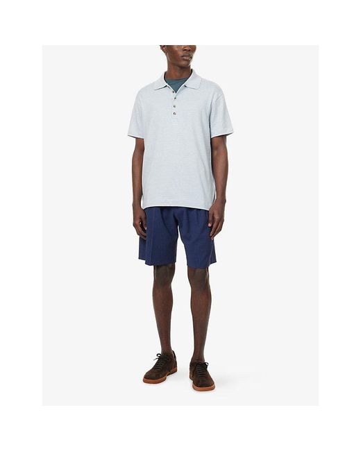 Paul Smith Blue Pleated Knee-Length Wool Shorts for men