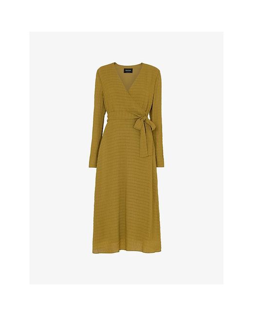 Whistles Green Alex Textured Stretch-Woven Midi Dress