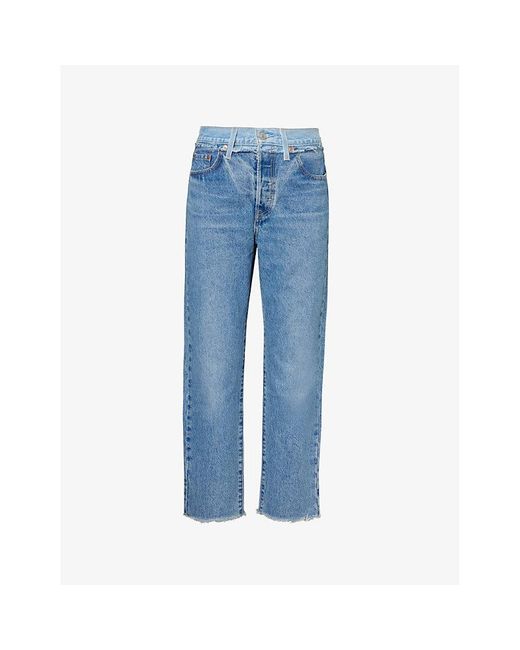 Levi's Blue 501 Cropped Straight-leg High-rise Denim Jeans