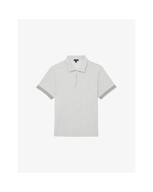 Reiss White Ss Half Zip Tape Insert Polo for men