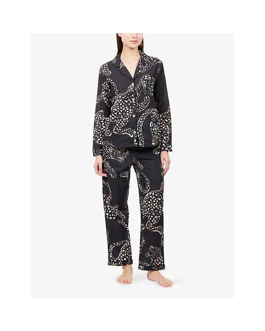 Desmond & Dempsey Gray Printed Regular-Fit Cotton-Poplin Pyjama Set