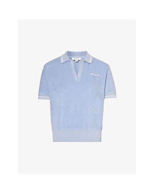 Sporty & Rich Blue Terry Brand-embroidered Cotton Polo Shirt X