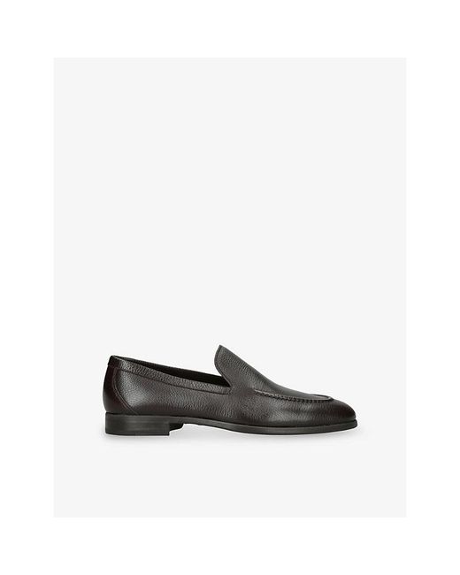 Magnanni Shoes Black Almond-Toe Leather Loafers for men