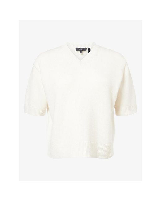 Theory White V-Neck Cashmere Knit T-Shirt