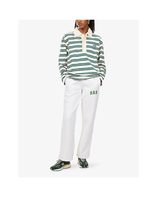 Ru & Rocka White Varsity Logo-Print Jersey Jogging Bottoms