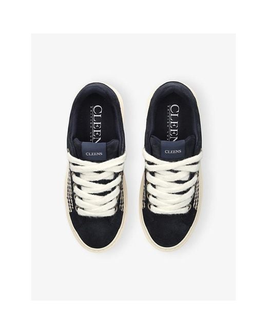 Cleens Blue Ace Embroidered Suede Trainers for men