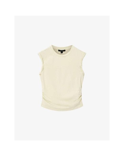 AllSaints Brown West Ruched Stretch Cotton-Blend Top
