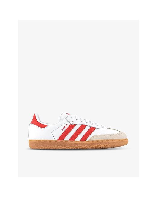 Adidas Red Samba Og Logo-print Leather Low-top Trainers 9.