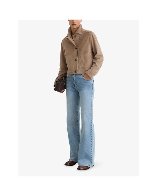 Reiss Natural Sonny Patch-Pocket Suede Trucker Jacket