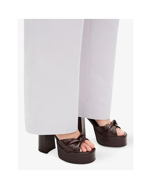 The Kooples Brown Bow-Embellished Lizard-Embossed Leather Platform Sandals