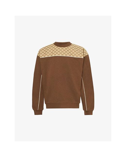 Gucci Natural Monogrammed Panelled Cotton-jersey Sweatshirt for men