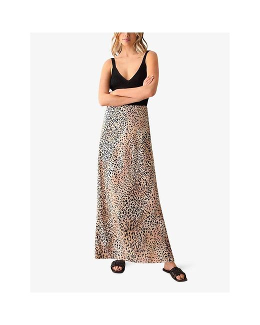 Ro&zo Brown Leopard-print Split-hem Woven Midi Skirt