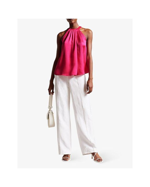 Ted Baker Corrali Pleated Halter-neck Satin Top in Pink | Lyst